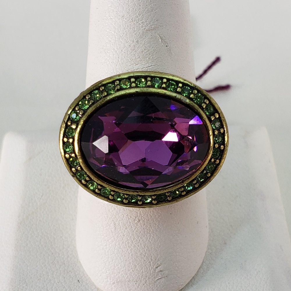 Cool Brass Ring with Oval Amethyst Crystal Setting